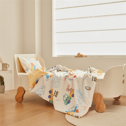 艾佳宝贝 2025A类儿童全棉多功能单被套可拆式夏被四季被子 工程小车