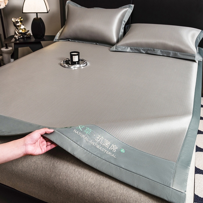 91家纺网 家纺一手货源 找家纺 全季家居 2025新款5A加厚加密艾草碳光席冰丝席 床席-浅灰