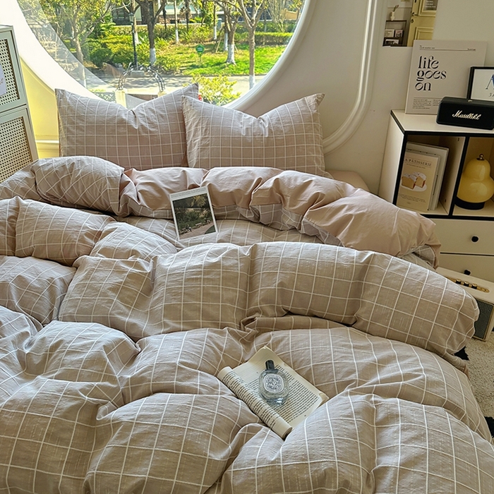 91家纺网 家纺一手货源 找家纺 田野 2025新款全棉水洗棉提花锦绣系列四件套 锦绣-卡其