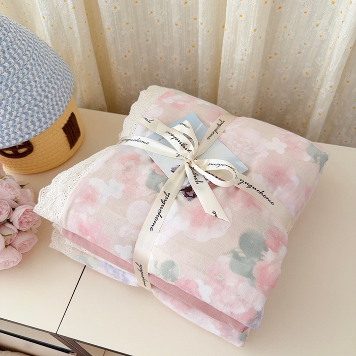 91家纺网 家纺一手货源 找家纺 于果 2025新款全棉双层纱花边款 潮汐月影