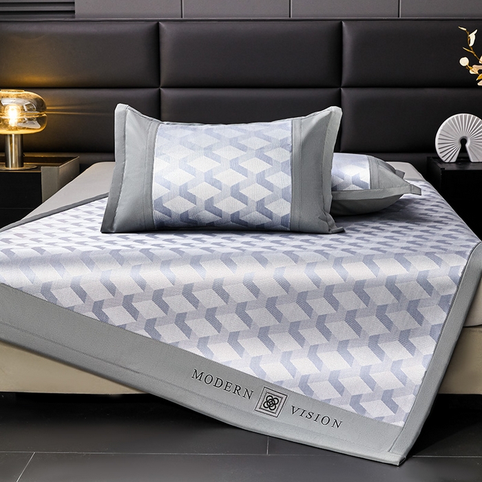 91家纺网 家纺一手货源 找家纺 全季家居 2025新款5A抗菌3D立体冰柔凉感冰丝席 菱形-天蓝 床席款