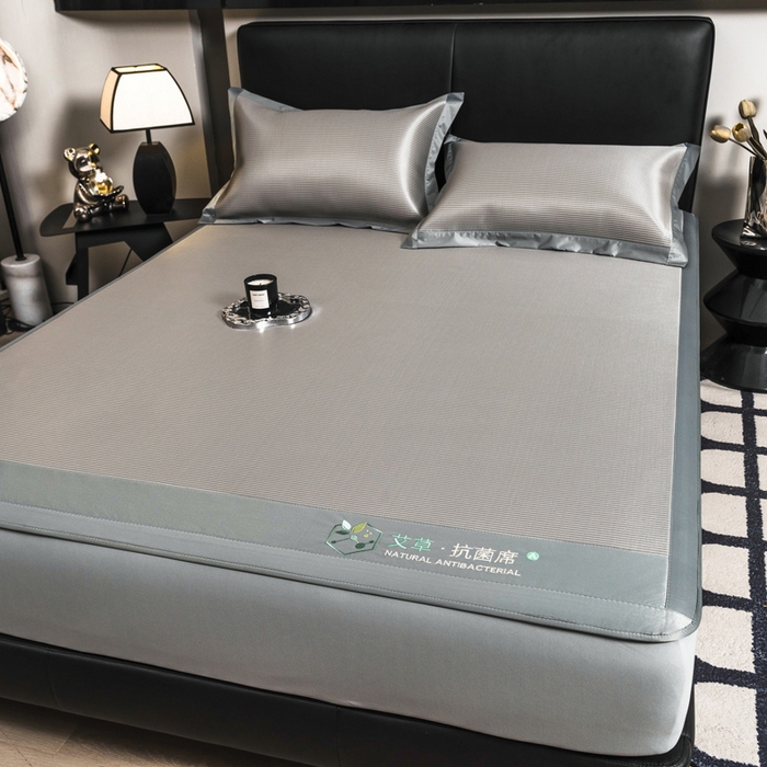 91家纺网 家纺一手货源 找家纺 全季家居 2025新款5A加厚加密艾草碳光席冰丝席 床笠-浅灰