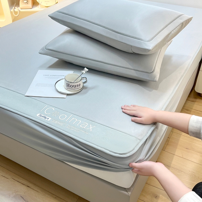 91家纺网 家纺一手货源 找家纺 全季家居 2025新款5A抗菌ICE系列凉感冰丝席 浅灰 床笠款