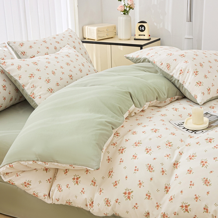 91家纺网 家纺一手货源 找家纺 蕾诺家纺 2025新款直播新款A类有氧提花云纱棉圆角吊边工艺四件套学生三件套 金桂花开