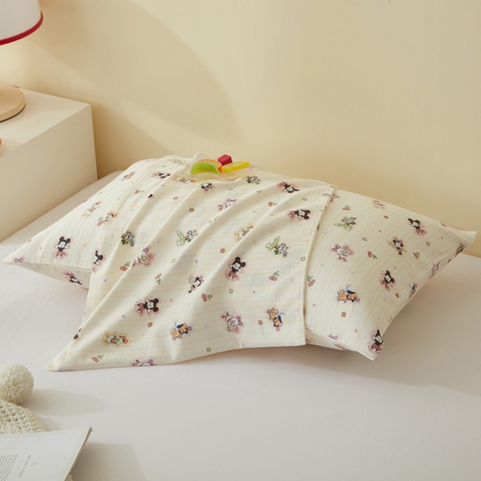 91家纺网 家纺一手货源 找家纺 2025款A类母婴级全棉双层纱枕套_4032 美好心情