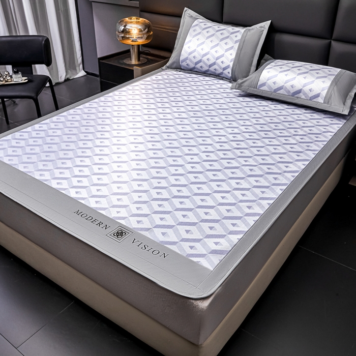 91家纺网 家纺一手货源 找家纺 全季家居 2025新款5A抗菌3D立体冰柔凉感冰丝席 格调-天蓝 床笠款