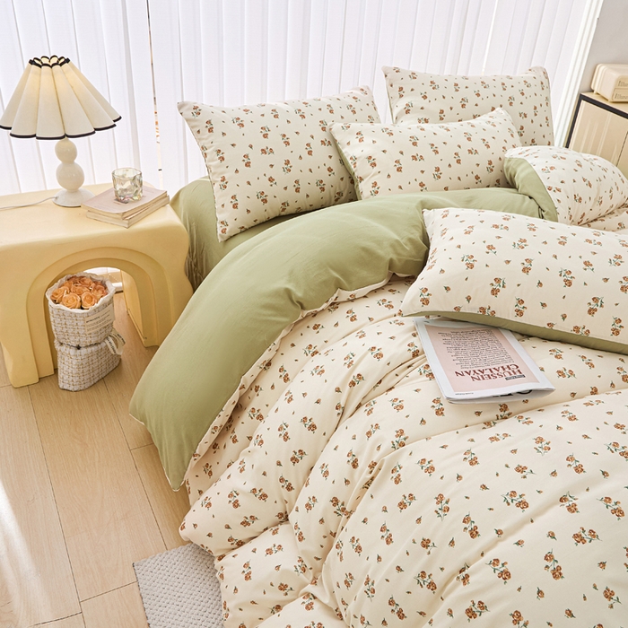 91家纺网 家纺一手货源 找家纺 蕾诺家纺 2025新款直播新款A类有氧提花云纱棉圆角吊边工艺四件套学生三件套 绿茵