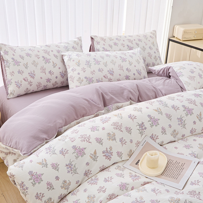 91家纺网 家纺一手货源 找家纺 蕾诺家纺 2025新款直播新款A类有氧提花云纱棉圆角吊边工艺四件套学生三件套 莫奈花园