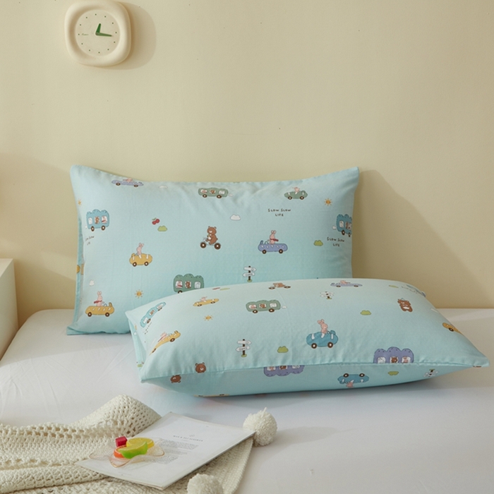 91家纺网 家纺一手货源 找家纺 2025款A类母婴级全棉双层纱枕套_4032 巴士车绿