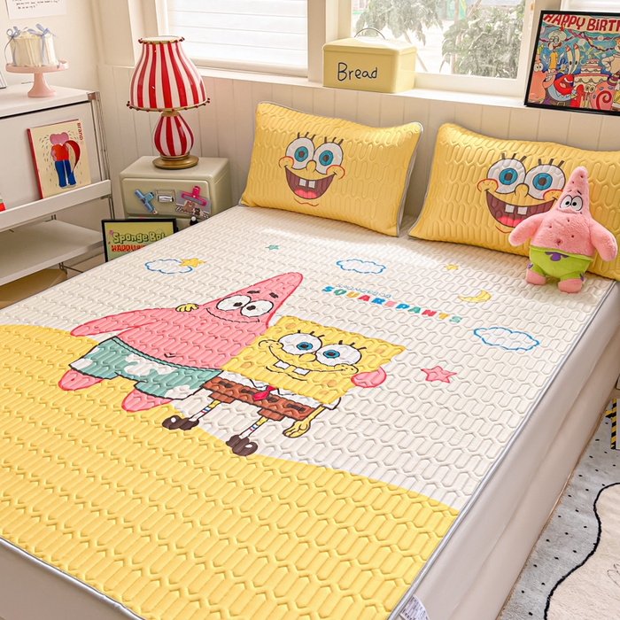 91家纺网 家纺一手货源 找家纺 金爱家 2025新款海绵宝宝乳胶凉席床席款凉席席子 床席款-伙伴海绵宝宝