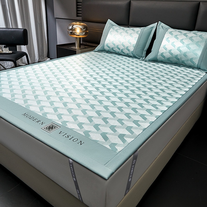 91家纺网 家纺一手货源 找家纺 全季家居 2025新款5A抗菌3D立体冰柔凉感冰丝席 菱形-水绿 床席款