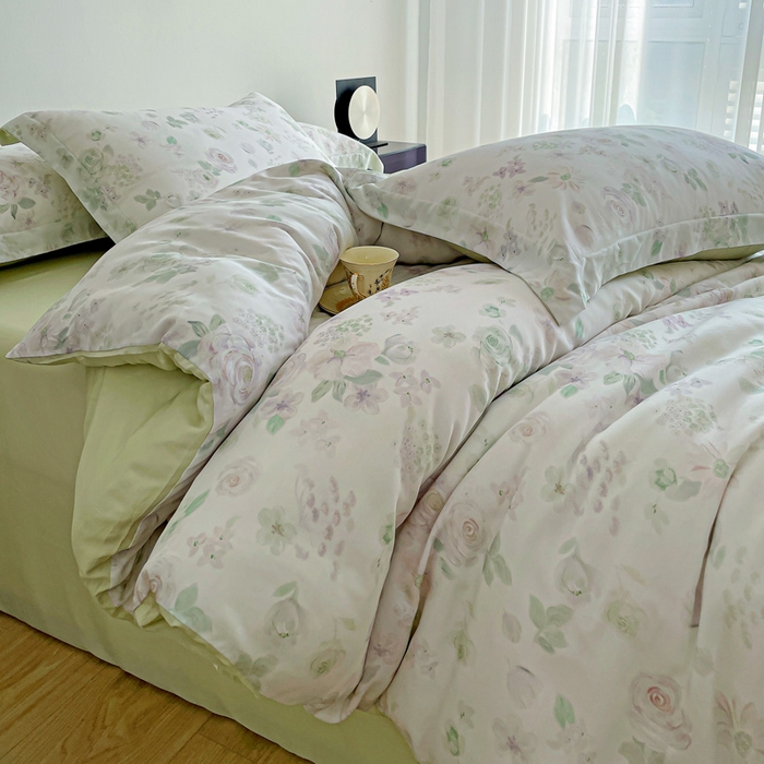 91家纺网 家纺一手货源 找家纺 棉生活家纺 2025新款天丝莱赛尔印花四件套 念池花