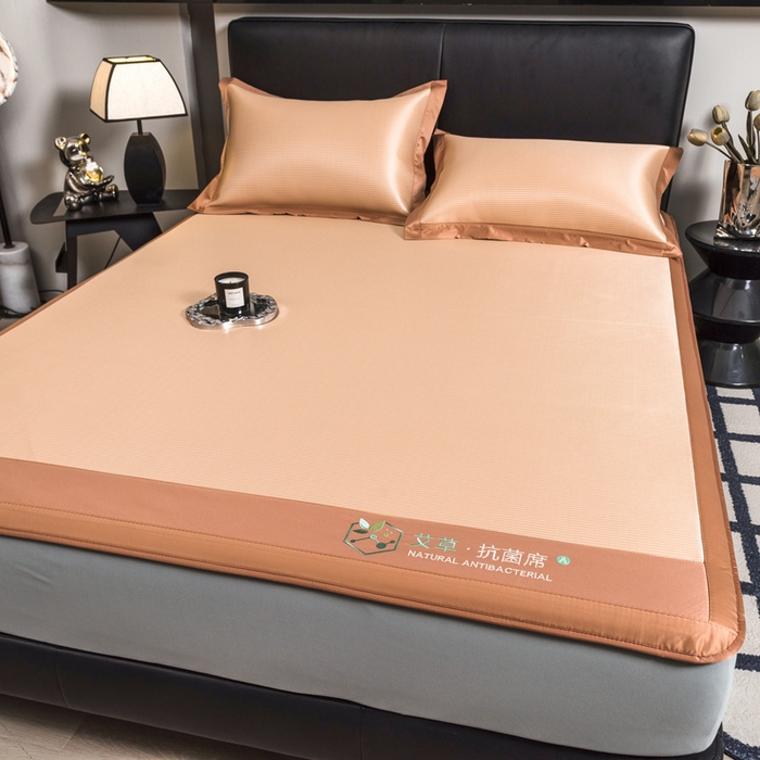 91家纺网 家纺一手货源 找家纺 全季家居 2025新款5A加厚加密艾草碳光席冰丝席 床笠-奶咖