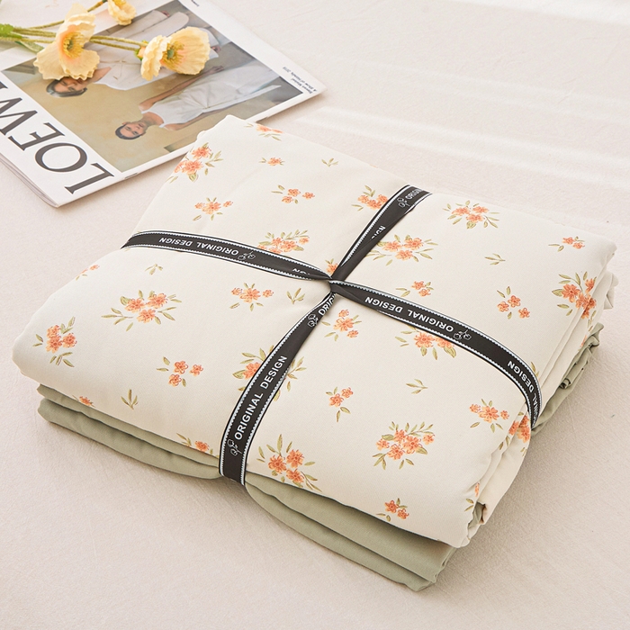 91家纺网 家纺一手货源 找家纺 蕾诺家纺 2025新款直播新款A类有氧提花云纱棉圆角吊边工艺四件套学生三件套 金桂花开