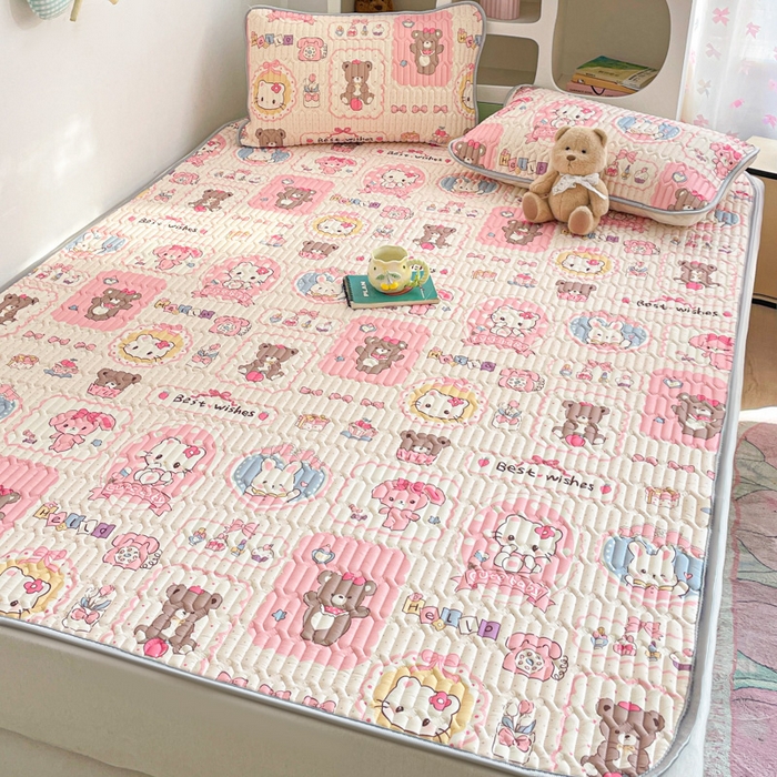 91家纺网 家纺一手货源 找家纺 贝扬思家纺 2025新款亲肤舒适可爱乳胶凉席席子系列 小猫相片