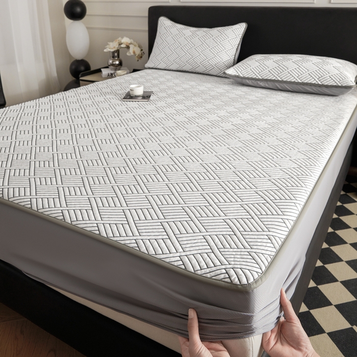 91家纺网 家纺一手货源 找家纺 2025新款韩国外贸爆款加厚PE中分子凉感豆豆软席 时空灰-床笠款