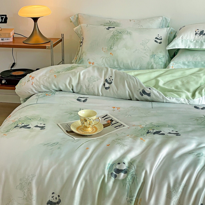 91家纺网 家纺一手货源 找家纺 棉生活家纺 2025新款天丝莱赛尔印花四件套 熊猫乐园