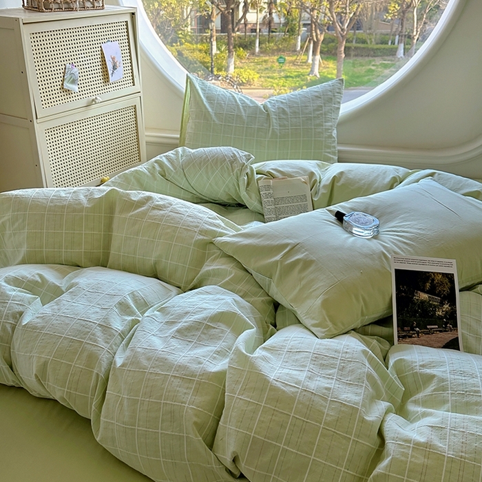 91家纺网 家纺一手货源 找家纺 田野 2025新款全棉水洗棉提花锦绣系列四件套 锦绣-绿