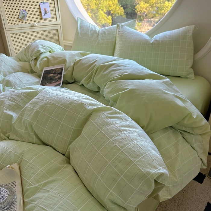 91家纺网 家纺一手货源 找家纺 田野 2025新款全棉水洗棉提花锦绣系列四件套 锦绣-绿