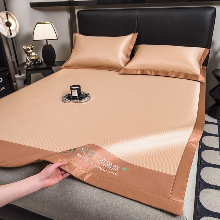 91家纺网 家纺一手货源 找家纺 全季家居 2025新款5A加厚加密艾草碳光席冰丝席 床席-奶咖