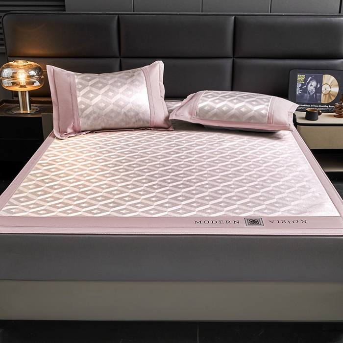 91家纺网 家纺一手货源 找家纺 全季家居 2025新款5A抗菌3D立体冰柔凉感冰丝席 格调-淡粉 床笠款