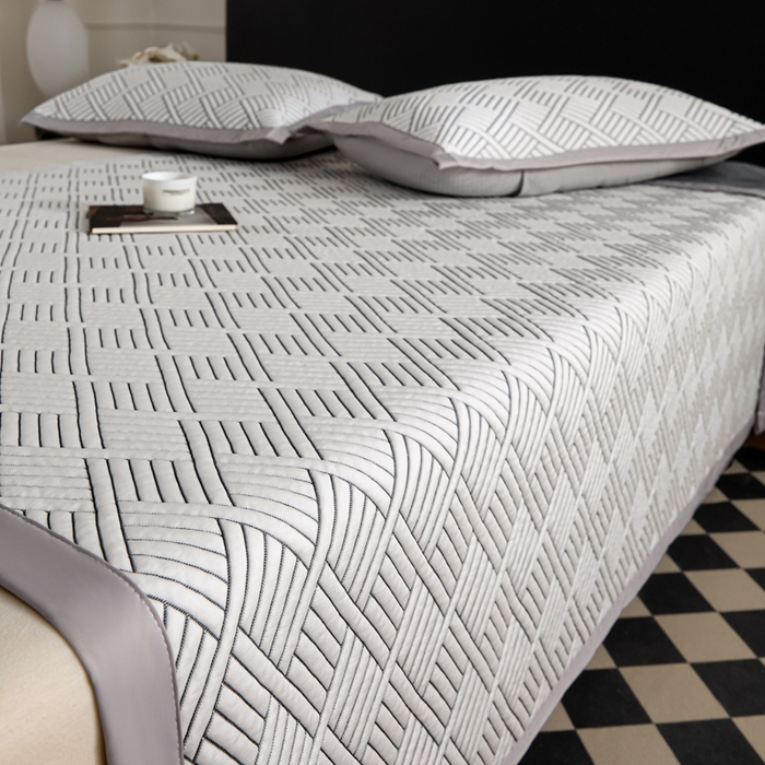 91家纺网 家纺一手货源 找家纺 2025新款韩国外贸爆款加厚PE中分子凉感豆豆软席 时空灰-床席款