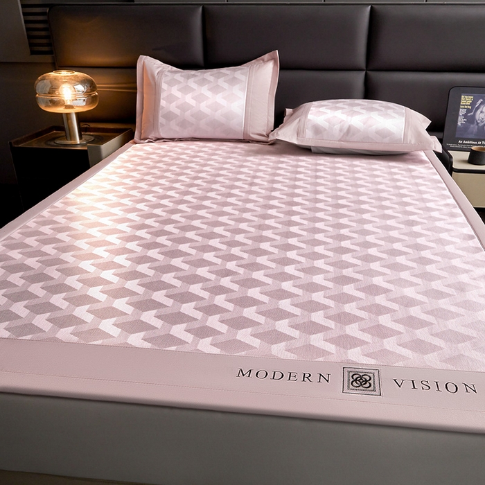 91家纺网 家纺一手货源 找家纺 全季家居 2025新款5A抗菌3D立体冰柔凉感冰丝席 菱形-淡粉 床席款