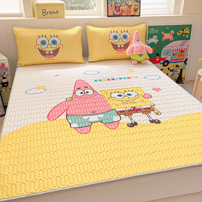 91家纺网 家纺一手货源 找家纺 金爱家 2025新款海绵宝宝乳胶凉席床席款凉席席子 床席款-伙伴海绵宝宝