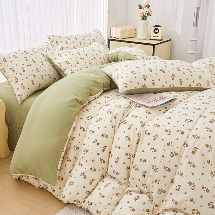 91家纺网 家纺一手货源 找家纺 蕾诺家纺 2025新款直播新款A类有氧提花云纱棉圆角吊边工艺四件套学生三件套 绿茵