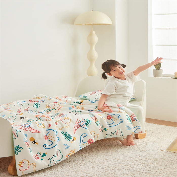 91家纺网 家纺一手货源 找家纺 艾佳宝贝 2025A类儿童全棉多功能单被套可拆式夏被四季被子 好多恐龙