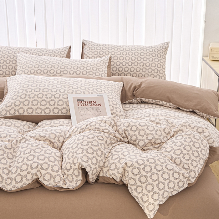 91家纺网 家纺一手货源 找家纺 （总）蕾诺家纺 2025新款直播新款A类有氧提花云纱棉圆角吊边工艺四件套学生三件套