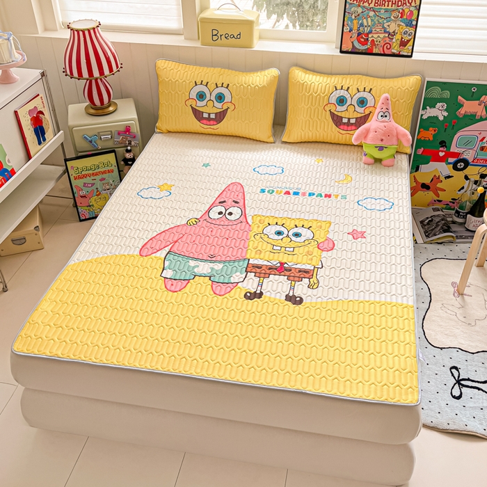 91家纺网 家纺一手货源 找家纺 金爱家 2025新款海绵宝宝乳胶凉席床席款凉席席子 床席款-伙伴海绵宝宝
