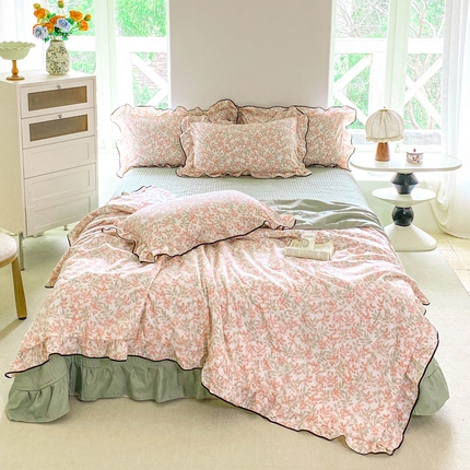 91家纺网 家纺一手货源 找家纺 （总）仟网汇 2025新款赫本针织双层纱夏被夏凉被空调被床盖四件套单夏被单床盖单品