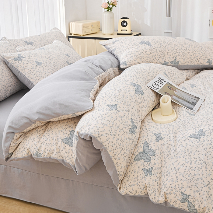 91家纺网 家纺一手货源 找家纺 蕾诺家纺 2025新款直播新款A类有氧提花云纱棉圆角吊边工艺四件套学生三件套 翩翩起舞