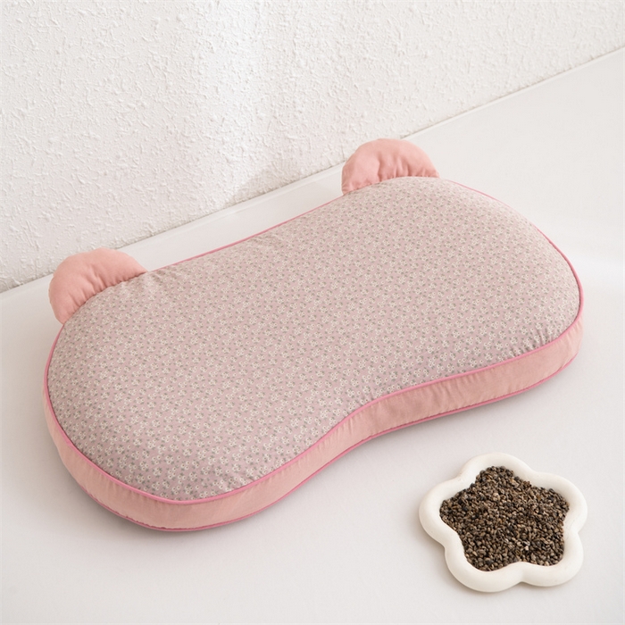 91家纺网 家纺一手货源 找家纺 大熊枕芯 2025新款熊猫全棉碎花荞麦枕 熊猫荞麦枕-粉