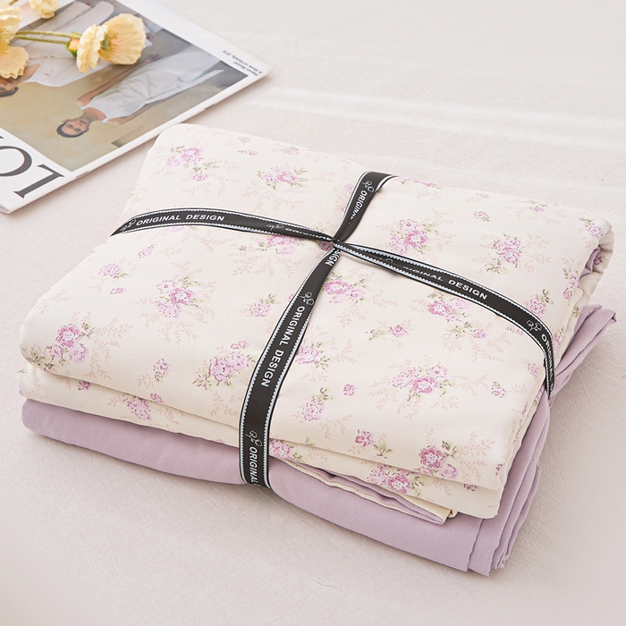 91家纺网 家纺一手货源 找家纺 蕾诺家纺 2025新款直播新款A类有氧提花云纱棉圆角吊边工艺四件套学生三件套 紫晏