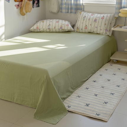 91家纺网 家纺一手货源 找家纺 塔塔家居  2025新款全棉纯棉双层纱床单床笠单品 桃桃少女·绿
