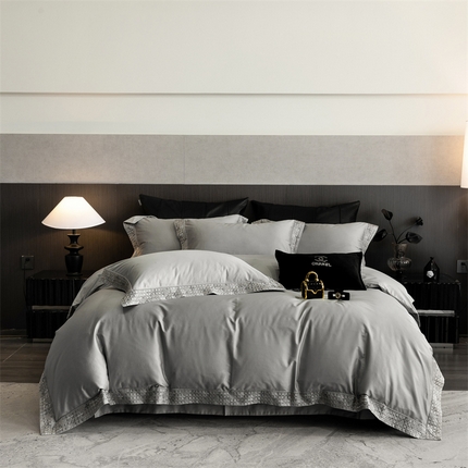 91家纺网 家纺一手货源 找家纺 保罗圣迪奥 2025新款简约款全棉长绒棉四件套—星阑 星阑-绅士灰