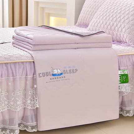 民新家纺 2025新款凉感丝床裙款乳胶凉席夏被四件套凉席三件套 唯美-云紫