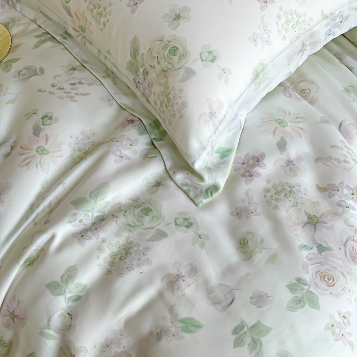 91家纺网 家纺一手货源 找家纺 棉生活家纺 2025新款天丝莱赛尔印花四件套 念池花