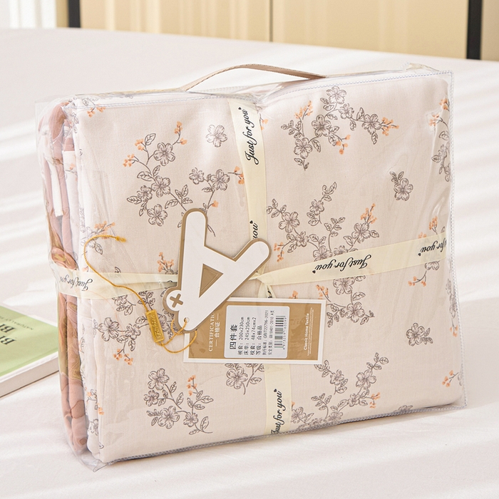 91家纺网 家纺一手货源 找家纺 蕾诺家纺 2025新款直播新款A类有氧提花云纱棉圆角吊边工艺四件套学生三件套 普罗旺斯