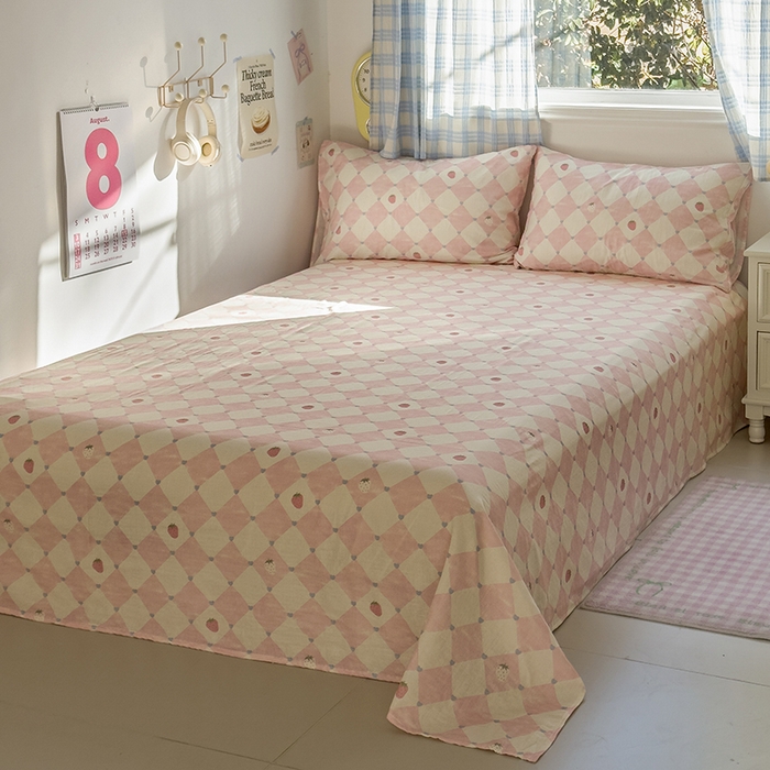 91家纺网 家纺一手货源 找家纺 塔塔家居  2025新款全棉纯棉双层纱床单床笠单品 草莓酱·粉