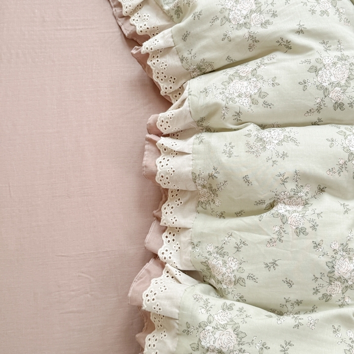 91家纺网 家纺一手货源 找家纺 晨晨家纺2025新款全棉双层花边双层纱四件套 浮生半日-绿