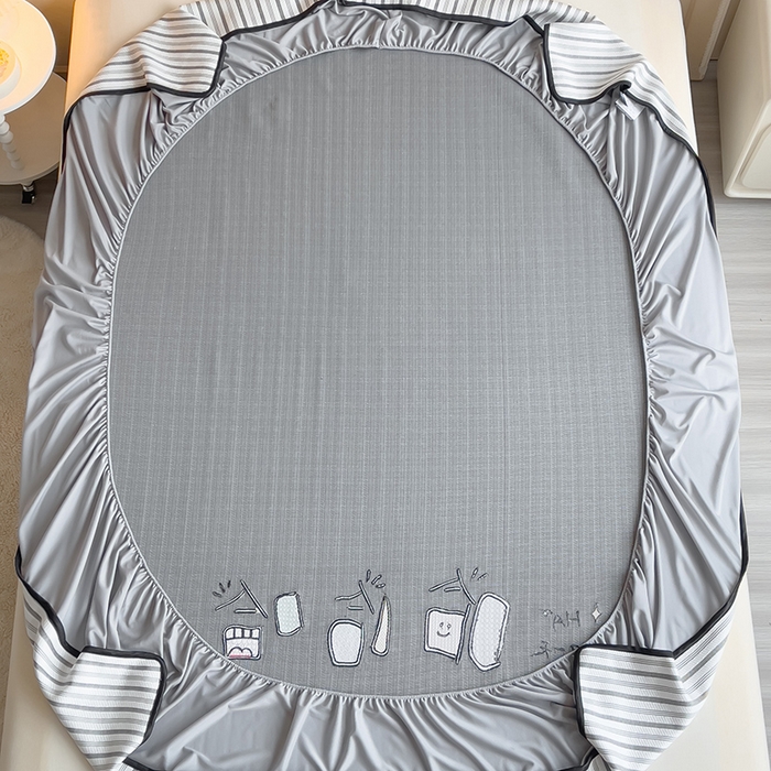 91家纺网 家纺一手货源 找家纺 炫拼  2025新款A类凉豆豆提花条纹卡通刺绣床笠席三件套 又混了一天