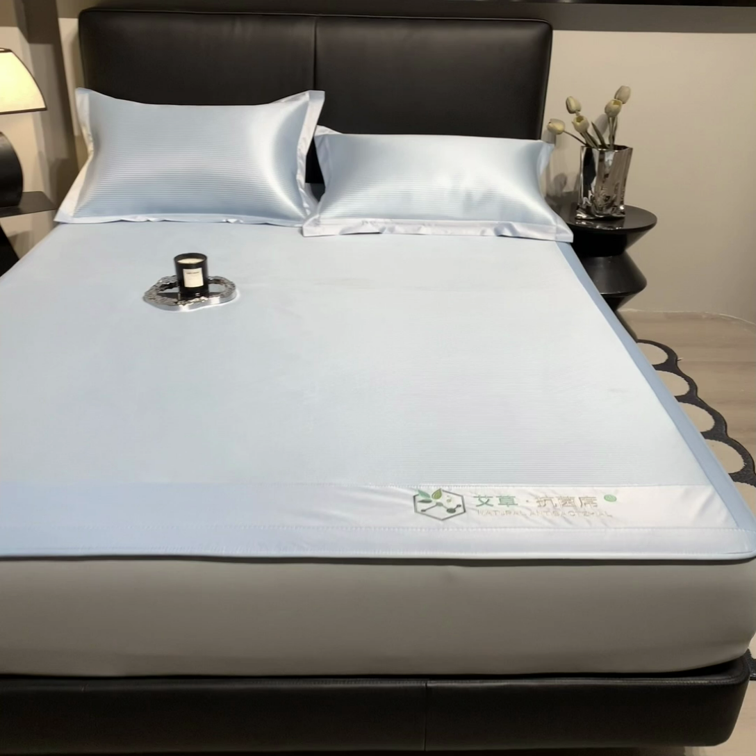 91家纺网 家纺一手货源 找家纺 全季家居 2025新款5A加厚加密艾草碳光席冰丝席 床笠-雾蓝