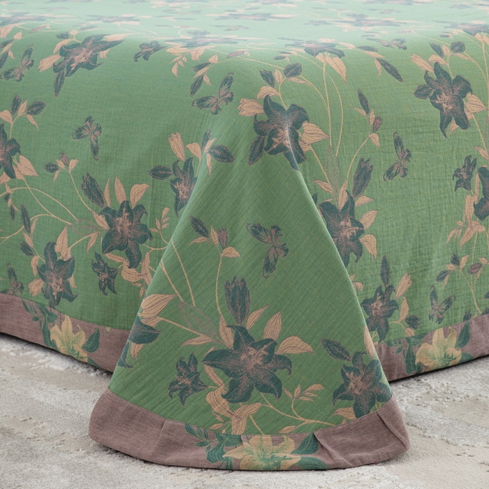 91家纺网 家纺一手货源 找家纺 2025新款全棉色织双层纱纽扣款四件套 和和美美-绿