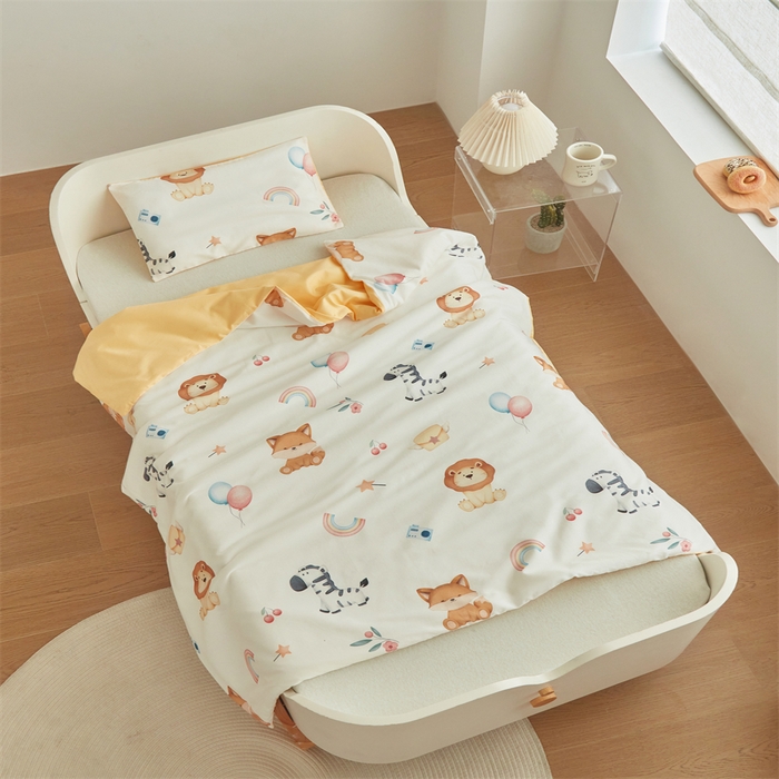 91家纺网 家纺一手货源 找家纺 艾佳宝贝 2025A类儿童全棉多功能单被套可拆式夏被四季被子 萌趣动物园