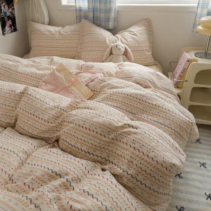 91家纺网 家纺一手货源 找家纺 塔塔家居  2025新款全棉纯棉双层纱被套单品单被套被套单件 波浪条