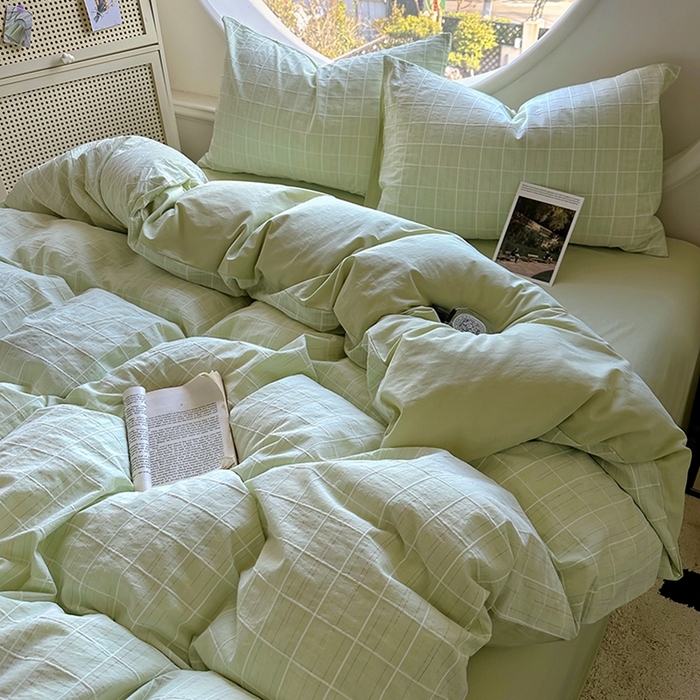 91家纺网 家纺一手货源 找家纺 田野 2025新款全棉水洗棉提花锦绣系列四件套 锦绣-绿