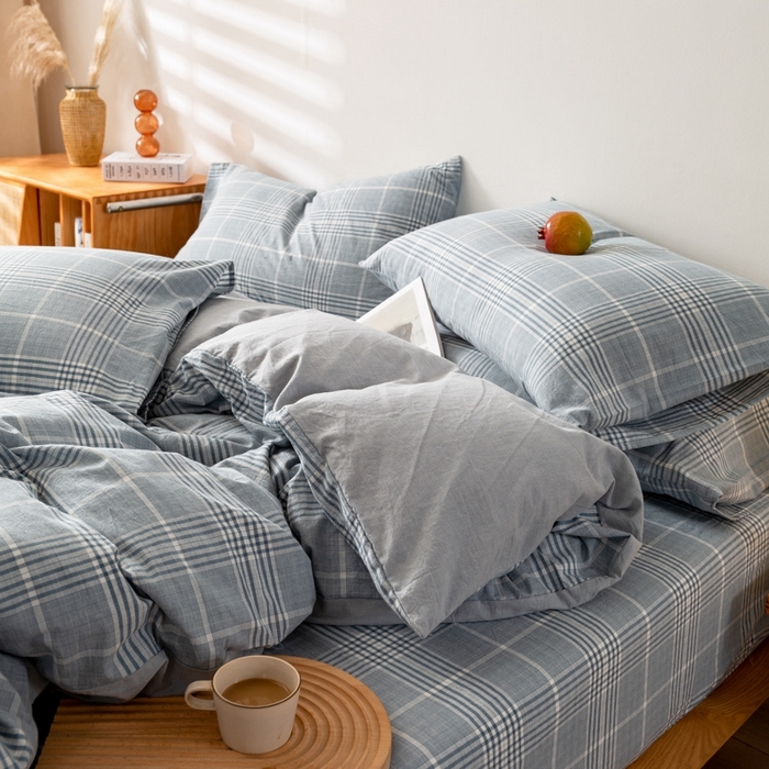 91家纺网 家纺一手货源 找家纺 2025新款A类色织水洗棉单被套 柏林兰